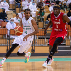 The Saudi basketball team faces the Lebanese team at Al-Jawhara Hall